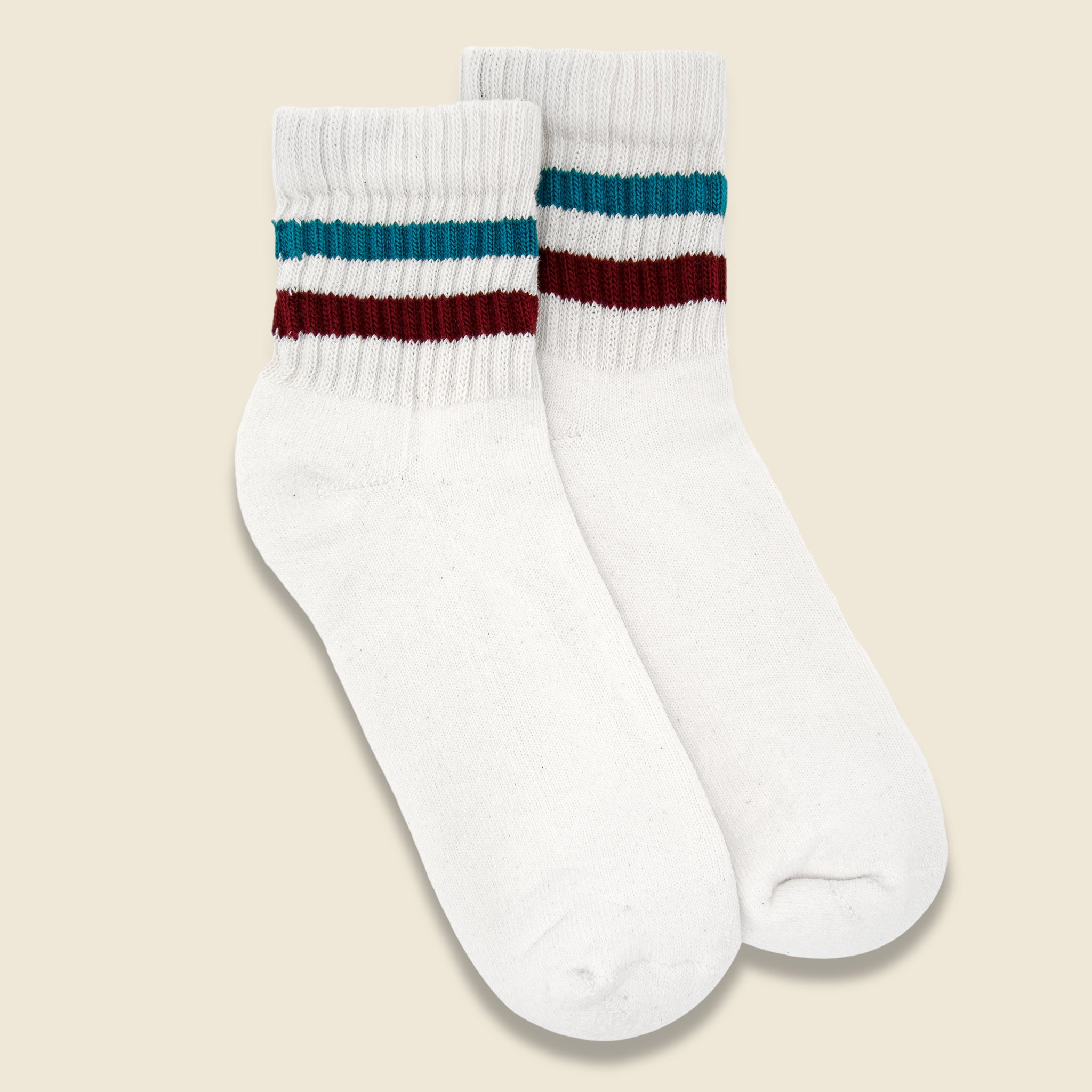 Retro Stripe Quarter Crew Sock - Teal/Berry