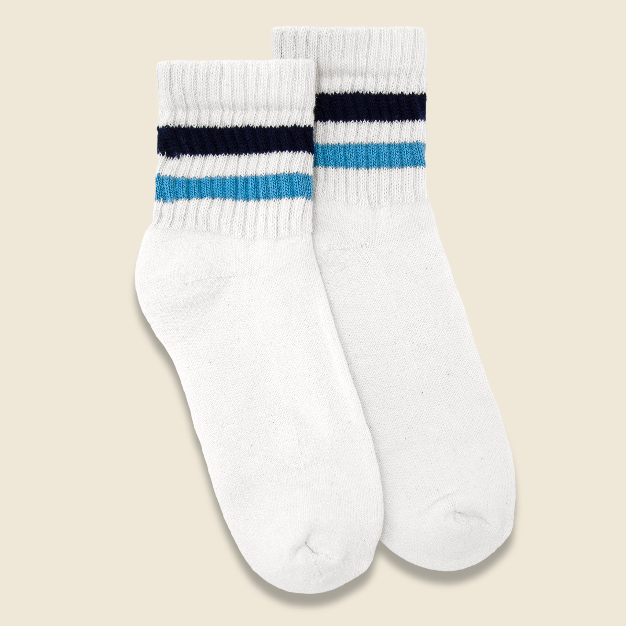 Retro Stripe Quarter Crew Sock - Navy/Col. Blue - American Trench - STAG Provisions - Accessories - Socks