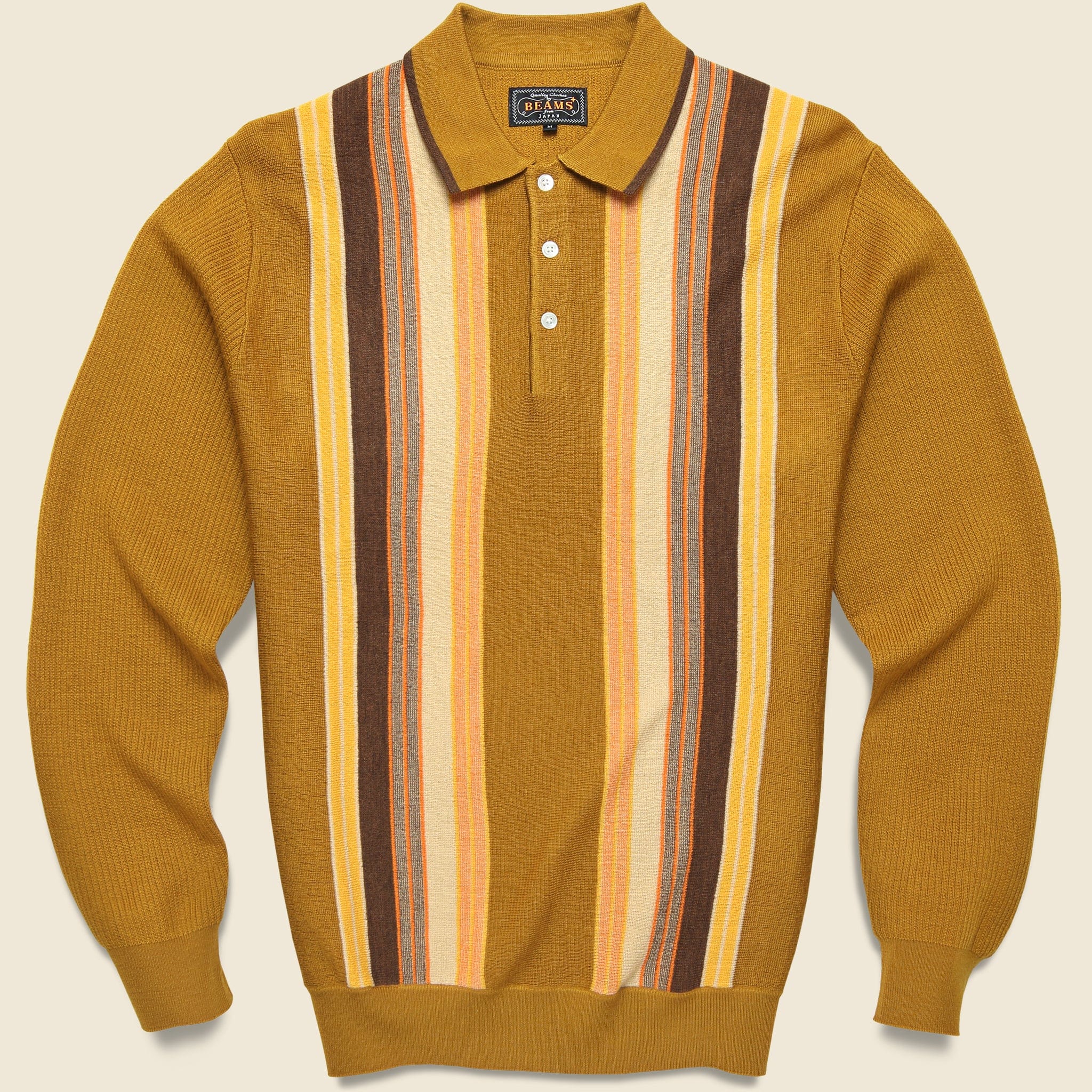 Striped Knit Sweater Polo - Mustard - BEAMS+ - STAG Provisions - Tops - Sweater