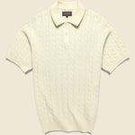Cable Knit Polo - White - BEAMS+ - STAG Provisions - Tops - S/S Knit