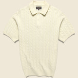 Cable Knit Polo - White - BEAMS+ - STAG Provisions - Tops - S/S Knit