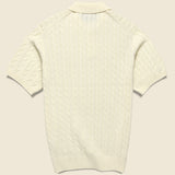Cable Knit Polo - White - BEAMS+ - STAG Provisions - Tops - S/S Knit
