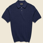 Cable Knit Polo - Navy - BEAMS+ - STAG Provisions - Tops - S/S Knit