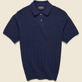 Cable Knit Polo - Navy - BEAMS+ - STAG Provisions - Tops - S/S Knit