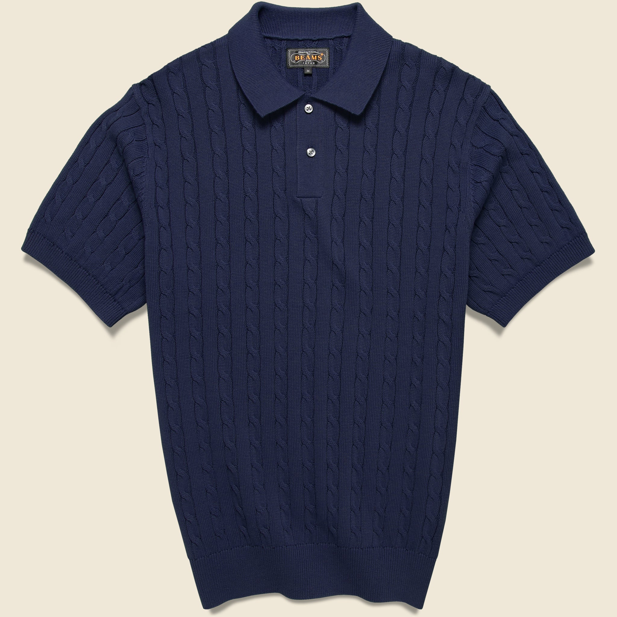 Cable Knit Polo - Navy - BEAMS+ - STAG Provisions - Tops - S/S Knit