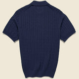 Cable Knit Polo - Navy - BEAMS+ - STAG Provisions - Tops - S/S Knit