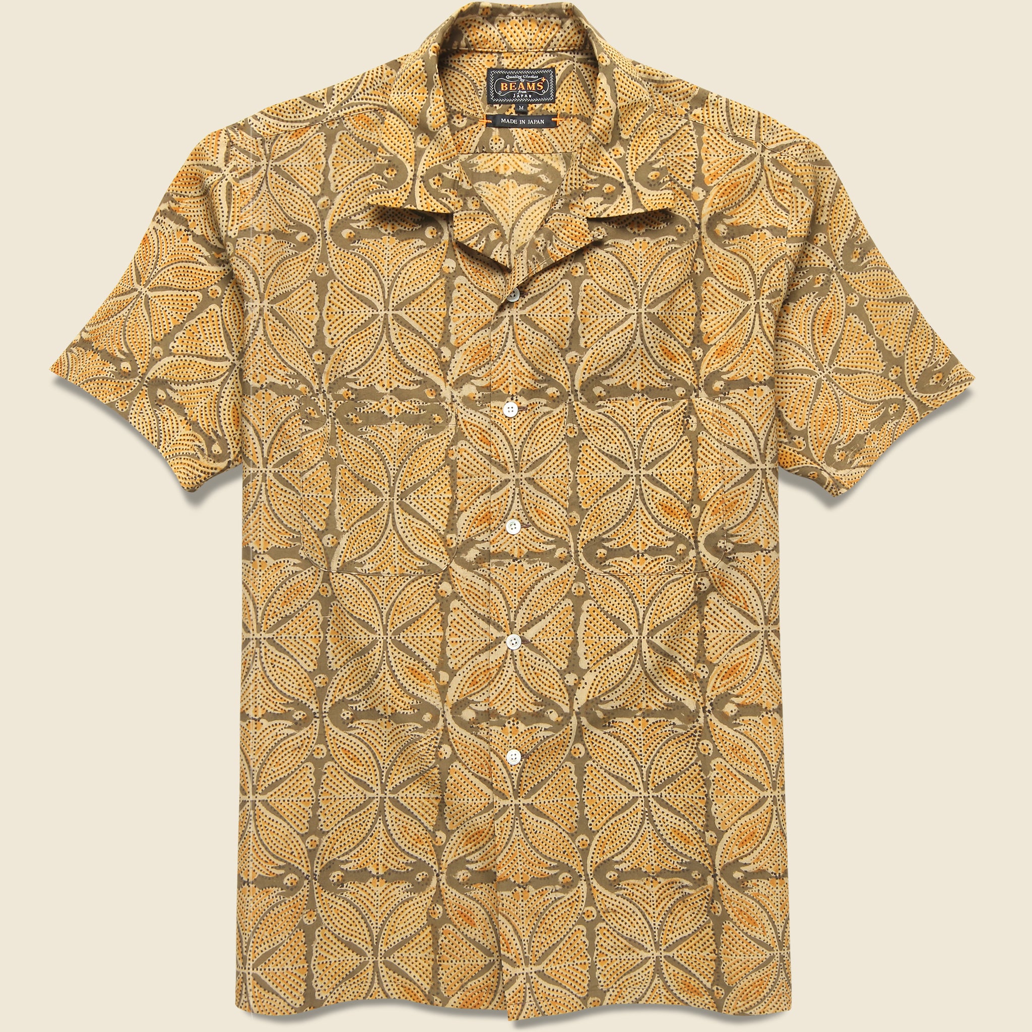 Open Collar Floral Block Print Shirt - Khaki - BEAMS+ - STAG Provisions - Tops - S/S Woven - Other Pattern