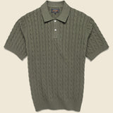 Cable Knit Polo - Olive - BEAMS+ - STAG Provisions - Tops - S/S Knit