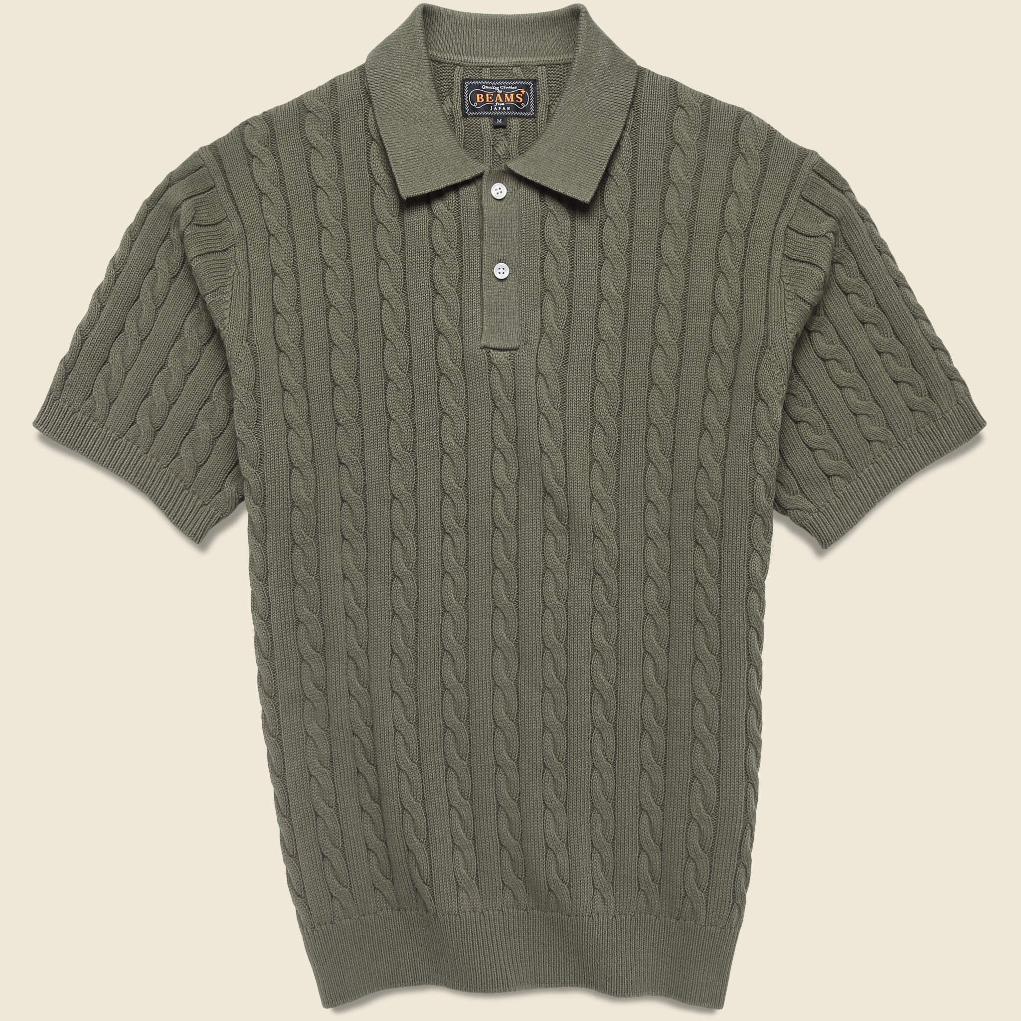 Cable Knit Polo - Olive - BEAMS+ - STAG Provisions - Tops - S/S Knit