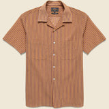 Open Collar Bumpy Stripe Shirt - Orange - BEAMS+ - STAG Provisions - Tops - S/S Woven - Stripe