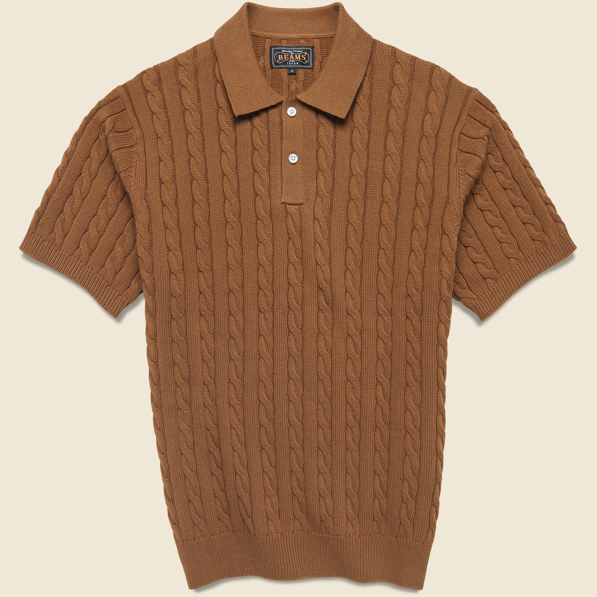 Cable Knit Polo - Brown - BEAMS+ - STAG Provisions - Tops - S/S Knit