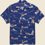 Open Collar Sailing Print Shirt - Blue - BEAMS+ - STAG Provisions - Tops - S/S Woven - Other Pattern