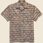 Open Collar Grid Block Print Shirt - Orange - BEAMS+ - STAG Provisions - Tops - S/S Woven - Other Pattern