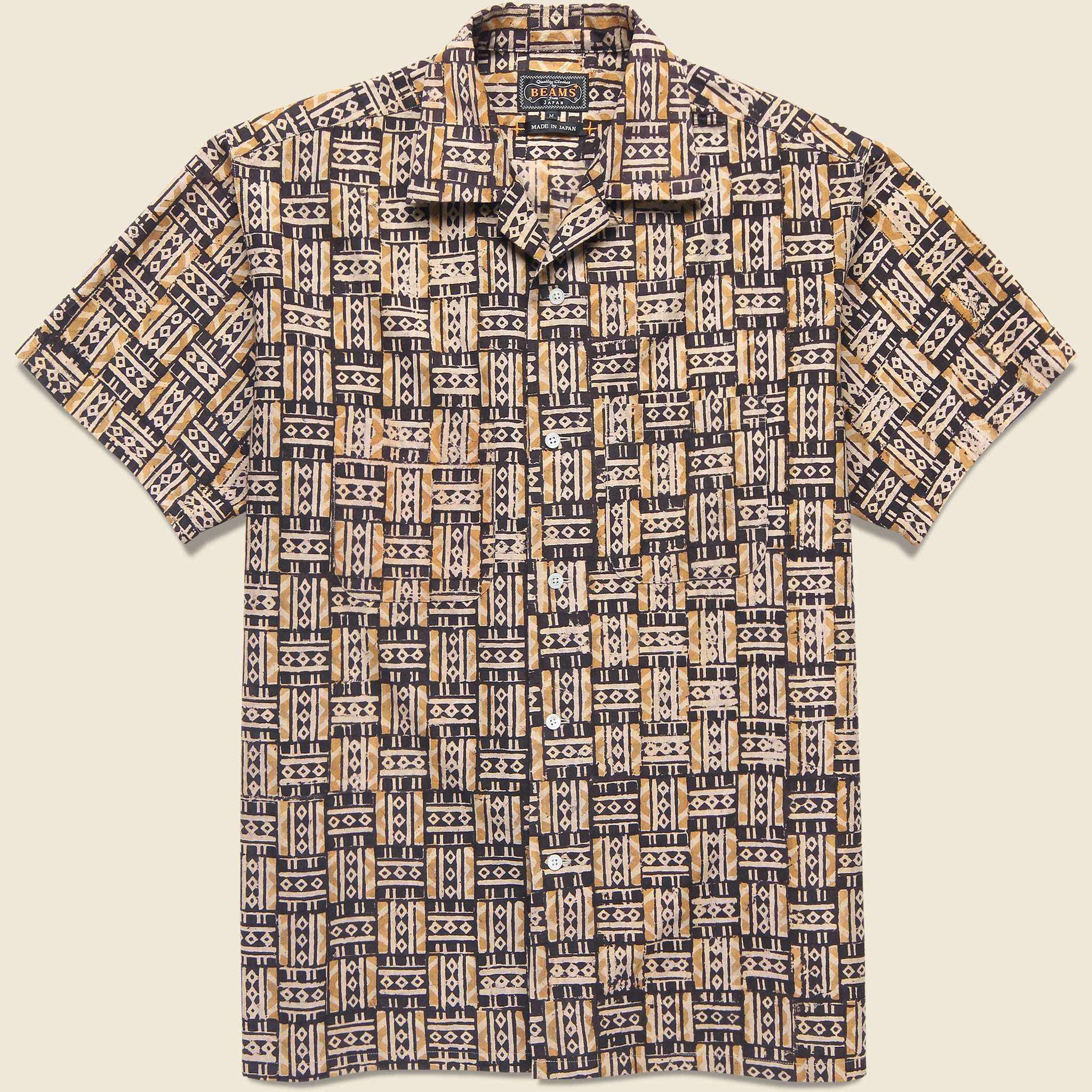 Open Collar Grid Block Print Shirt - Orange - BEAMS+ - STAG Provisions - Tops - S/S Woven - Other Pattern