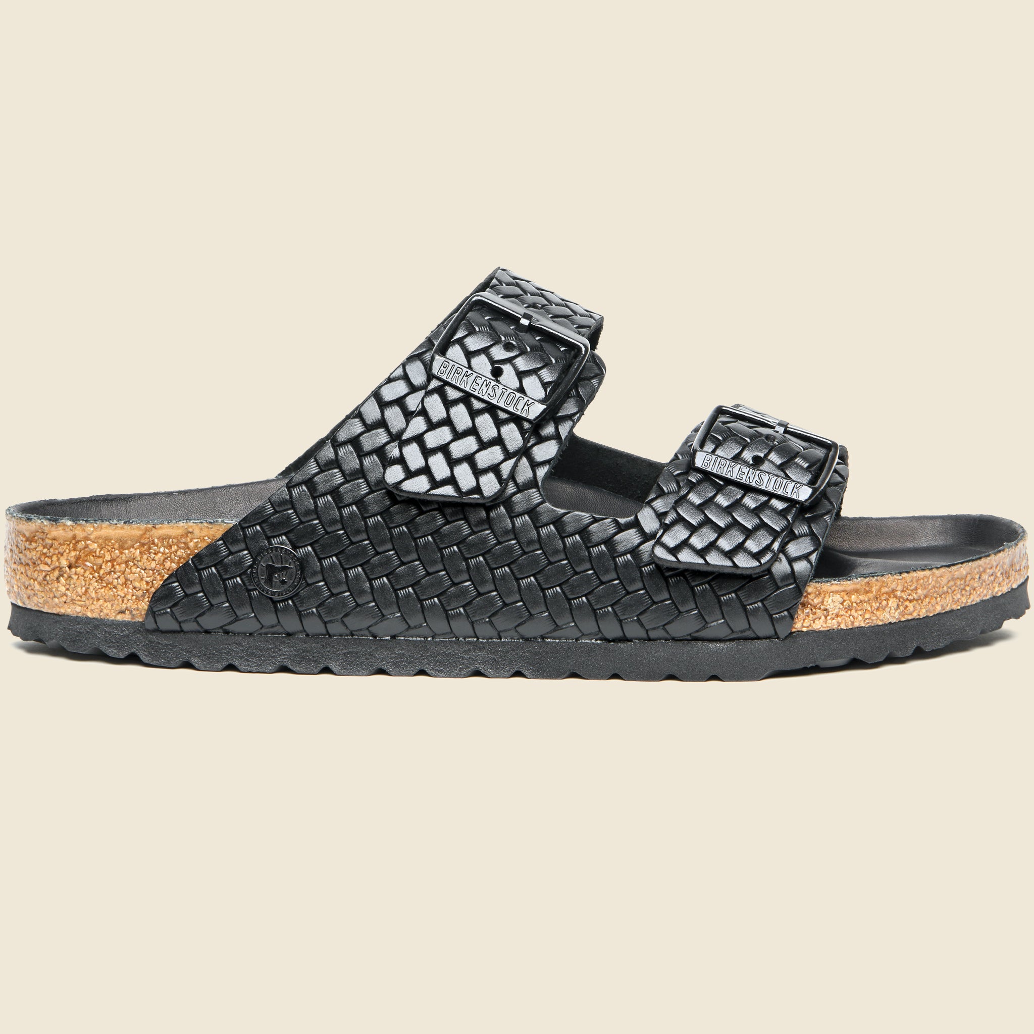 Arizona Woven Embossed Sandal - Black/Leather - Birkenstock - STAG Provisions - Shoes - Sandals / Flops