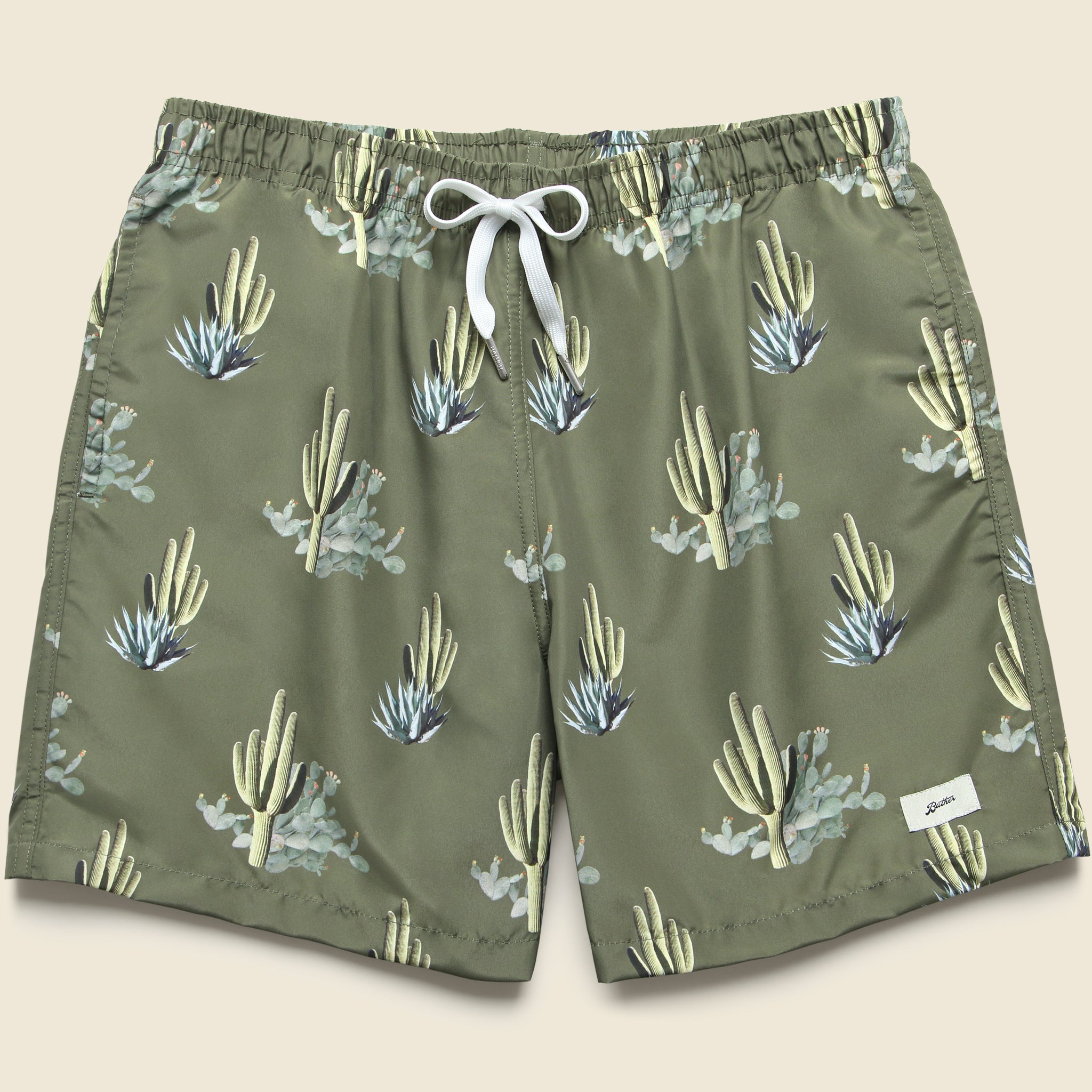 5.5" Cactus Print Swim Trunks - Dark Green