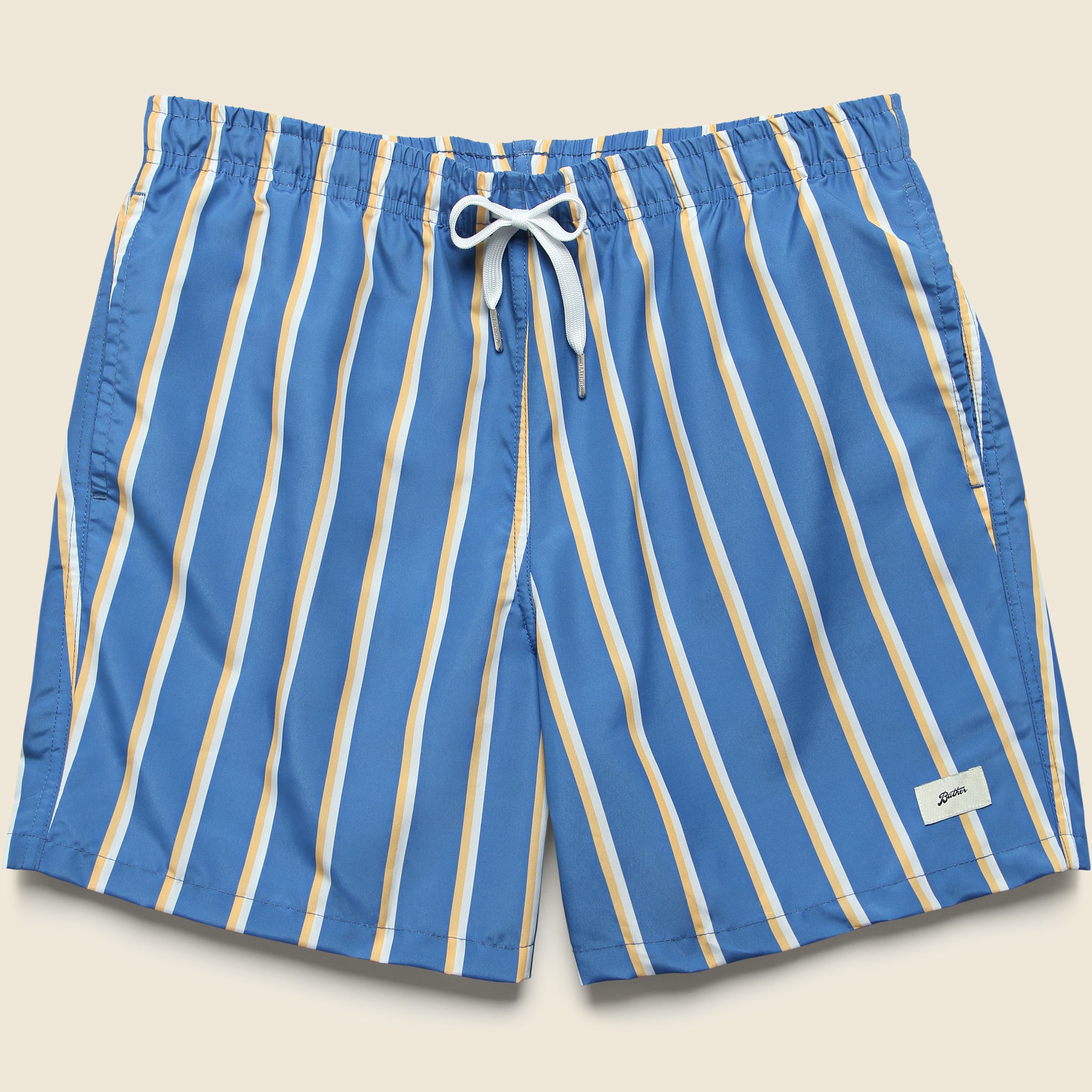 5.5" Fine Stripe Swim Trunks - Blue/Yellow/White - Bather - STAG Provisions - Shorts - Swim