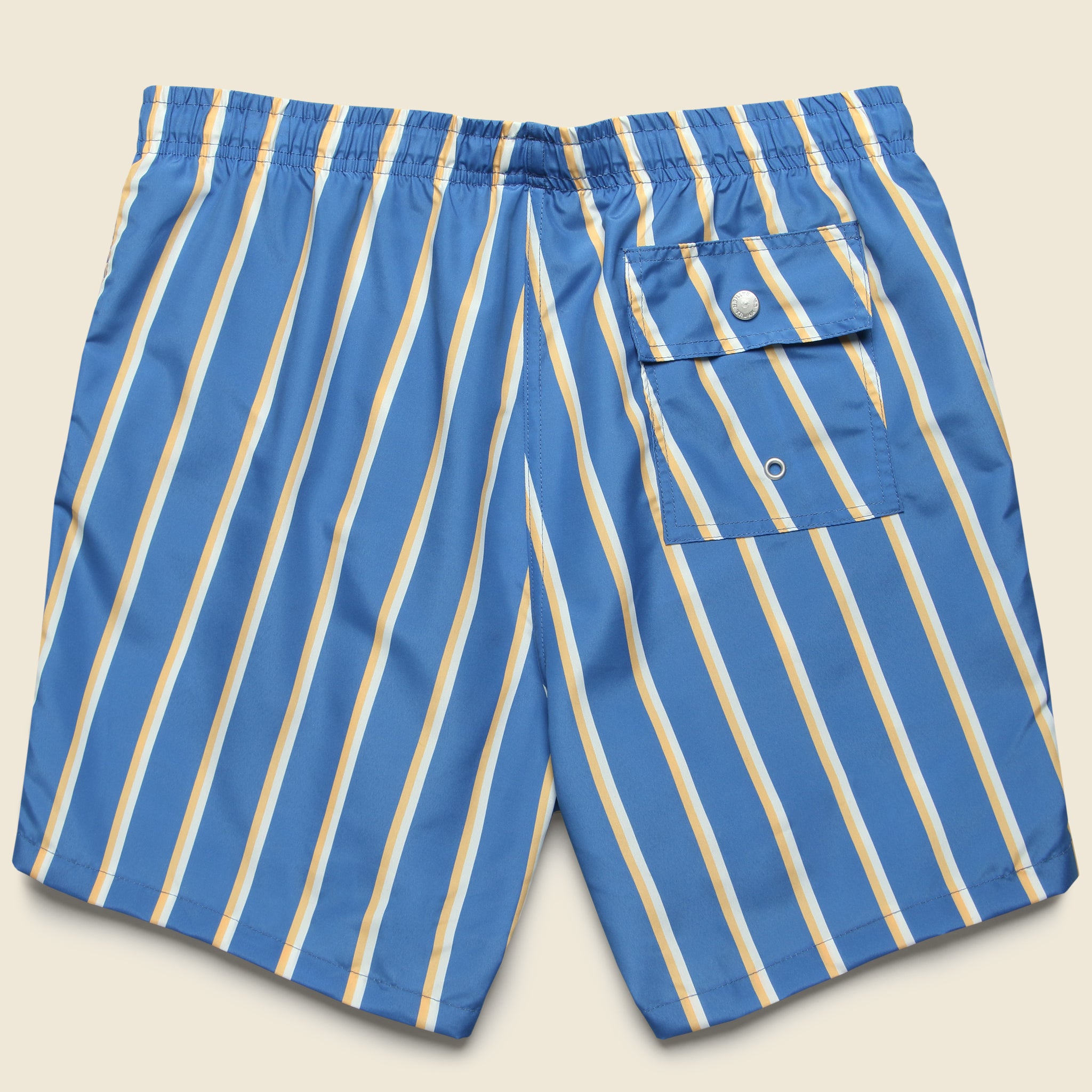 5.5" Fine Stripe Swim Trunks - Blue/Yellow/White - Bather - STAG Provisions - Shorts - Swim