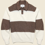 Striped Brushed Knit Rugby Polo - Brown/White - Corridor - STAG Provisions - Tops - Sweater