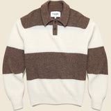 Striped Brushed Knit Rugby Polo - Brown/White - Corridor - STAG Provisions - Tops - Sweater