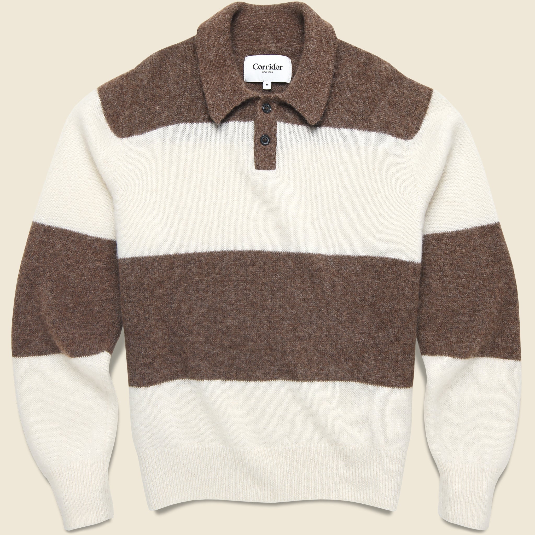 Striped Brushed Knit Rugby Polo - Brown/White - Corridor - STAG Provisions - Tops - Sweater
