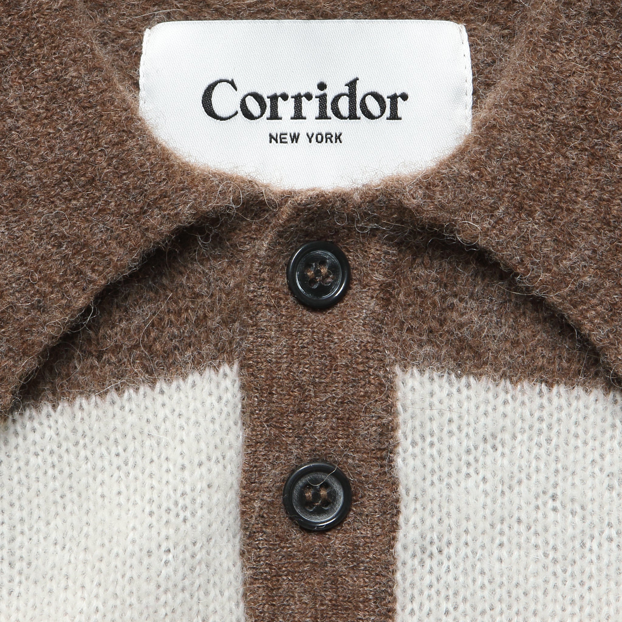 
                          Striped Brushed Knit Rugby Polo - Brown/White - Corridor - STAG Provisions - Tops - Sweater
                        