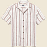 Palma Linen Shirt - Island Brown Stripe - Faherty - STAG Provisions - Tops - S/S Woven - Stripe