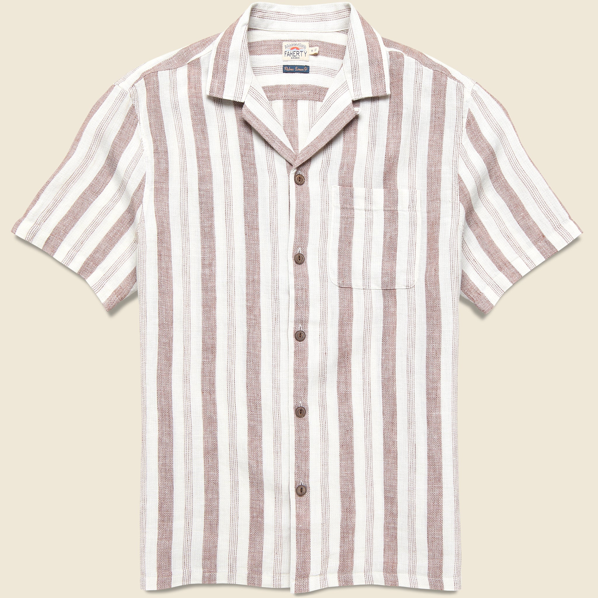 Palma Linen Shirt - Island Brown Stripe - Faherty - STAG Provisions - Tops - S/S Woven - Stripe