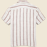 Palma Linen Shirt - Island Brown Stripe - Faherty - STAG Provisions - Tops - S/S Woven - Stripe