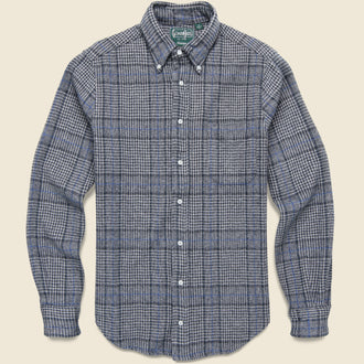 Brushed Cotton Windowpane Shirt - Grey/Blue