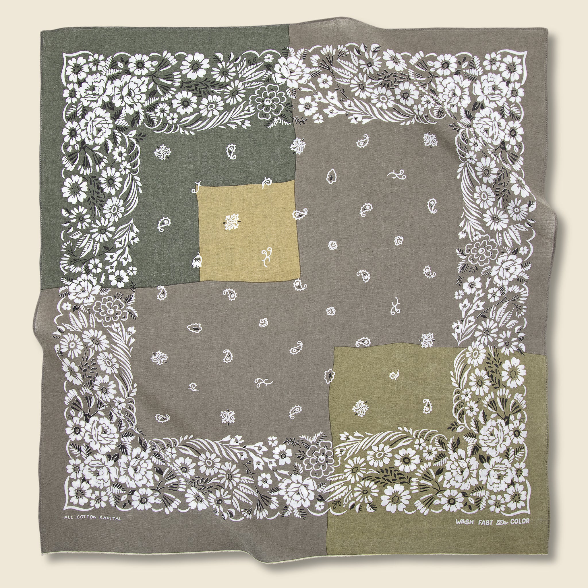 Garden Patchwork Selvedge Bandana - Khaki - Kapital - STAG Provisions - Accessories - Bandanas