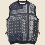 30/-SWT Knit Bandanna BIG Vest - Black - Kapital - STAG Provisions - Outerwear - Vest