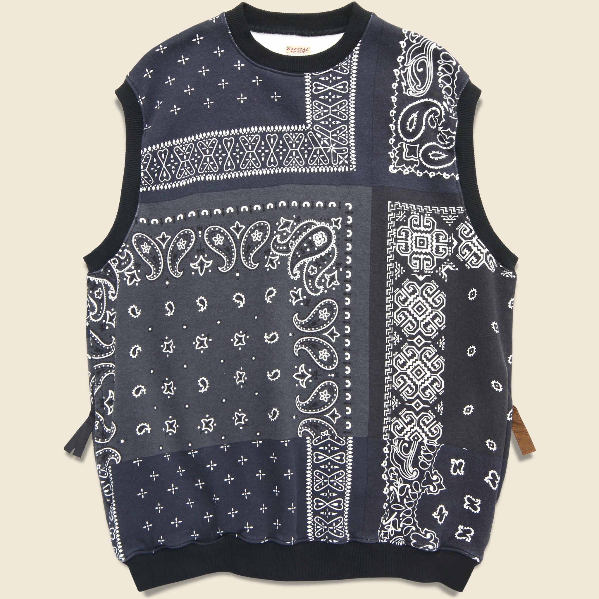 30/-SWT Knit Bandanna BIG Vest - Black - Kapital - STAG Provisions - Outerwear - Vest