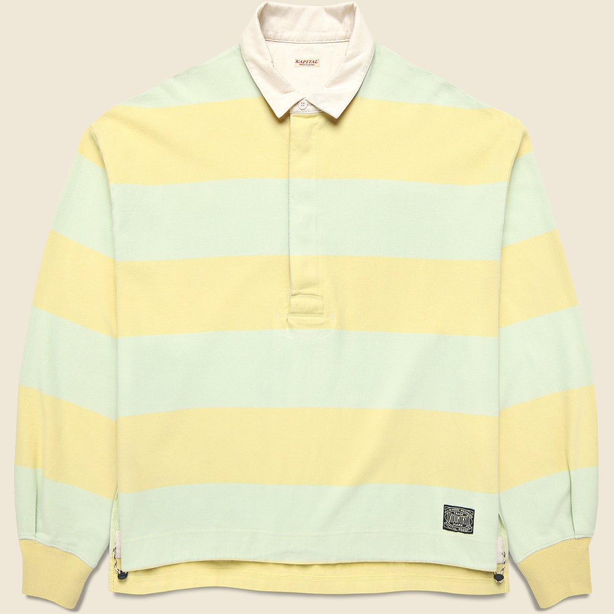 Kapital Jail Stripe Rugger Shirt in Yellow and Green featuring bold striped detailing and a relaxed fit.