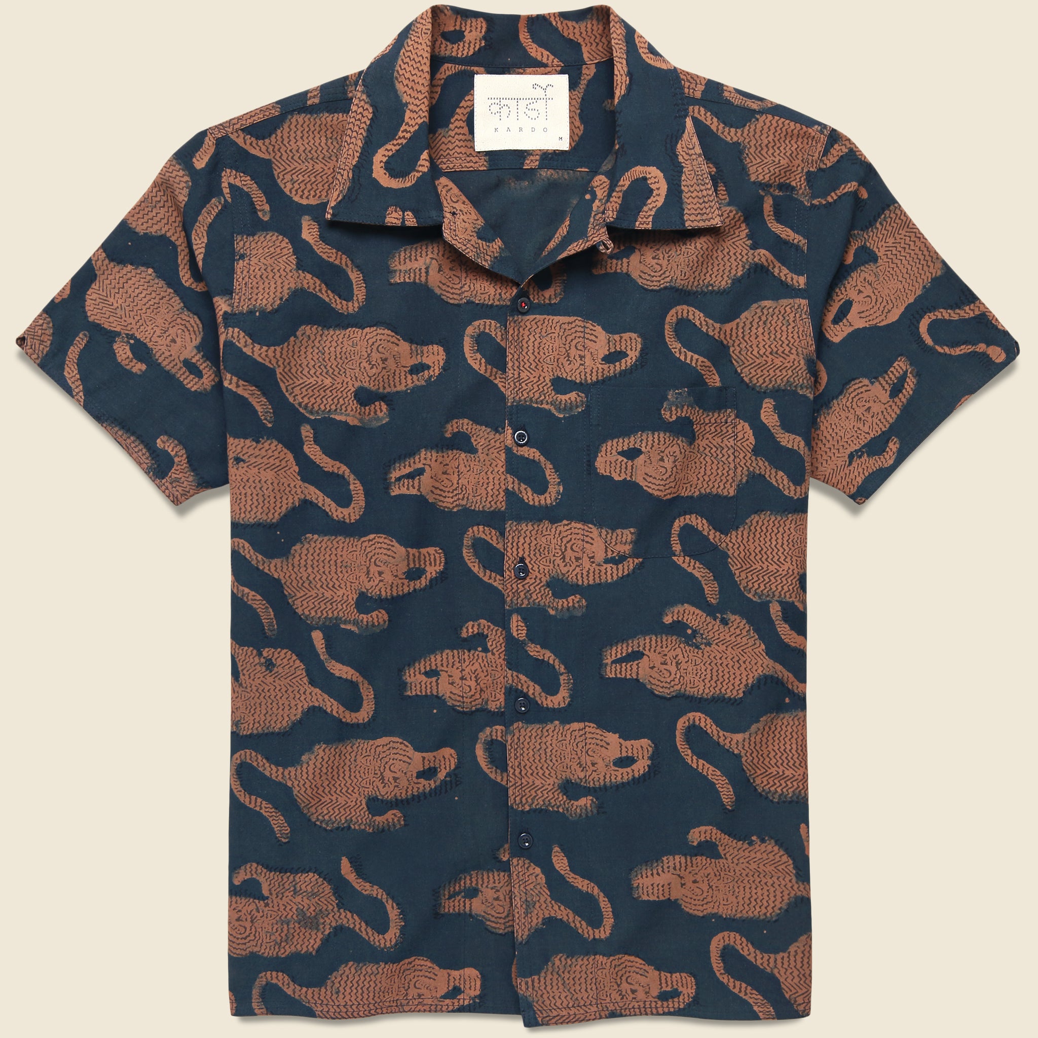 Tiger Block Print Shirt - Navy - Kardo - STAG Provisions - Tops - S/S Woven - Other Pattern