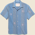 Embroidered Patchwork Khadi Shirt - Blue - Kardo - STAG Provisions - Tops - S/S Woven - Other Pattern
