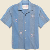 Embroidered Patchwork Khadi Shirt - Blue - Kardo - STAG Provisions - Tops - S/S Woven - Other Pattern