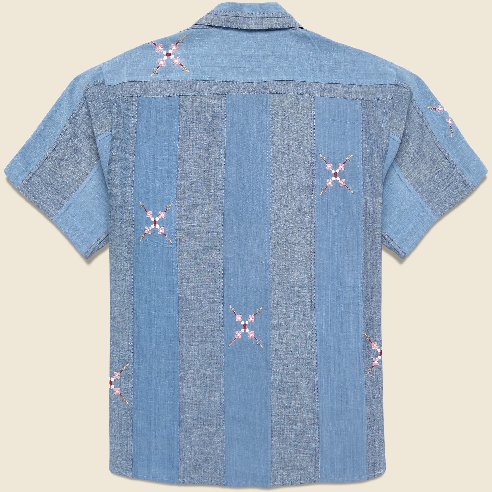 Embroidered Patchwork Khadi Shirt - Blue - Kardo - STAG Provisions - Tops - S/S Woven - Other Pattern