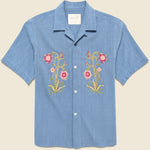 Embroidered Khadi Shirt - Blue - Kardo - STAG Provisions - Tops - S/S Woven - Other Pattern