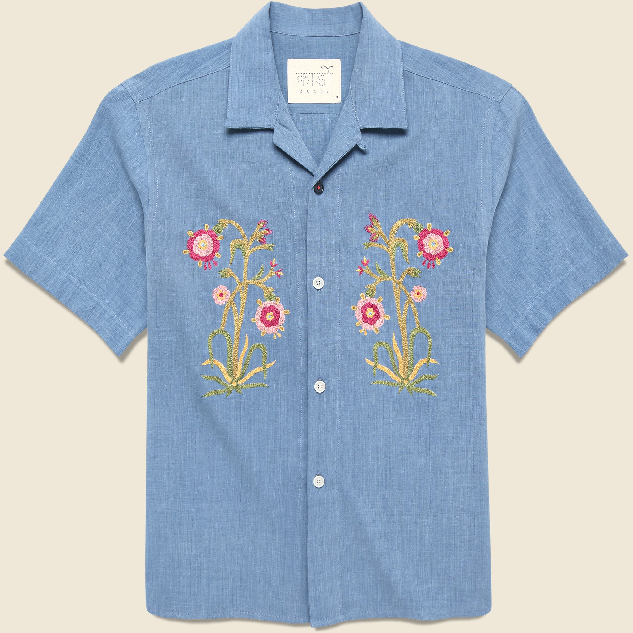 Embroidered Khadi Shirt - Blue - Kardo - STAG Provisions - Tops - S/S Woven - Other Pattern