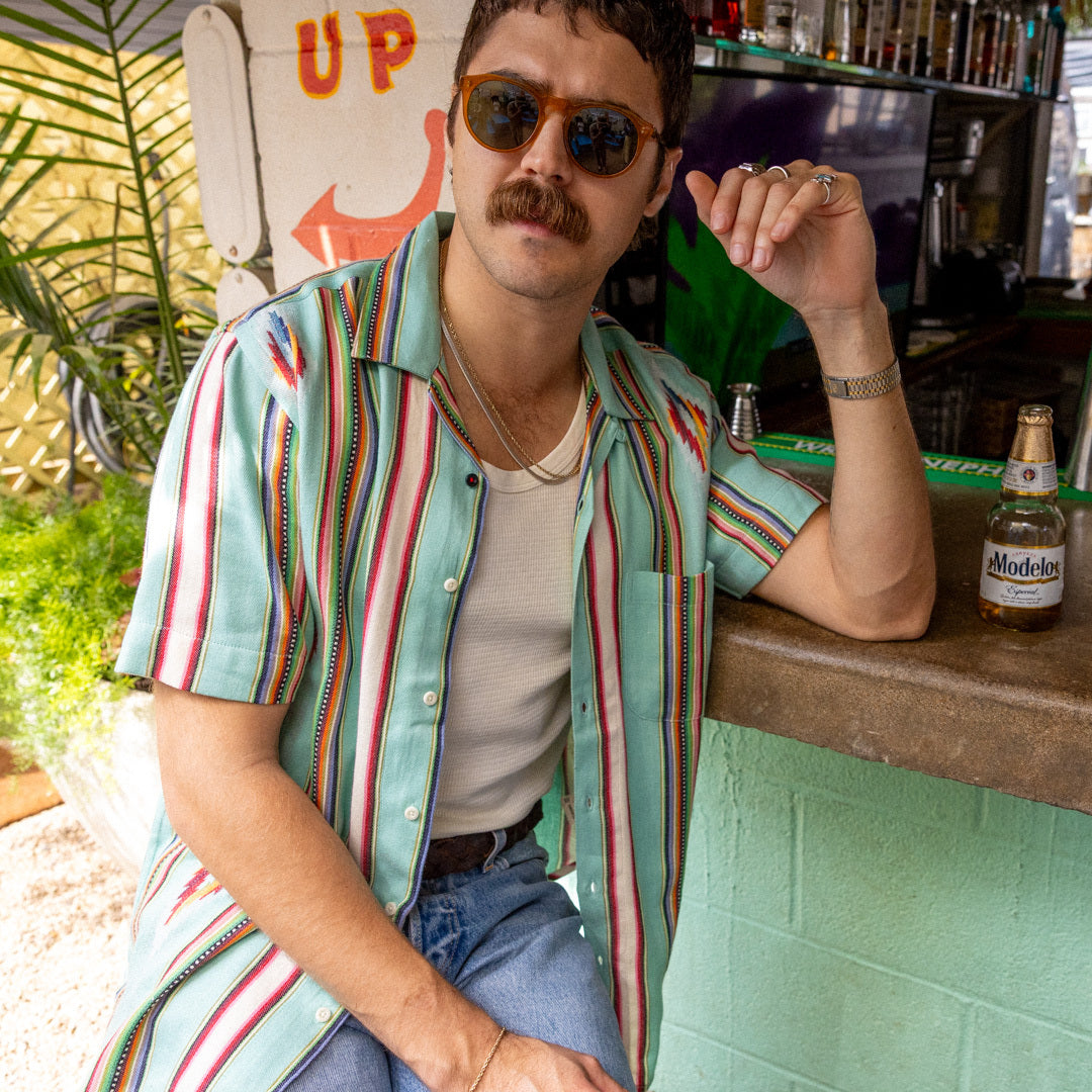 
                          Handwoven Blanket Stripe Shirt - Ice Green - Kardo - STAG Provisions - Tops - S/S Woven - Other Pattern
                        