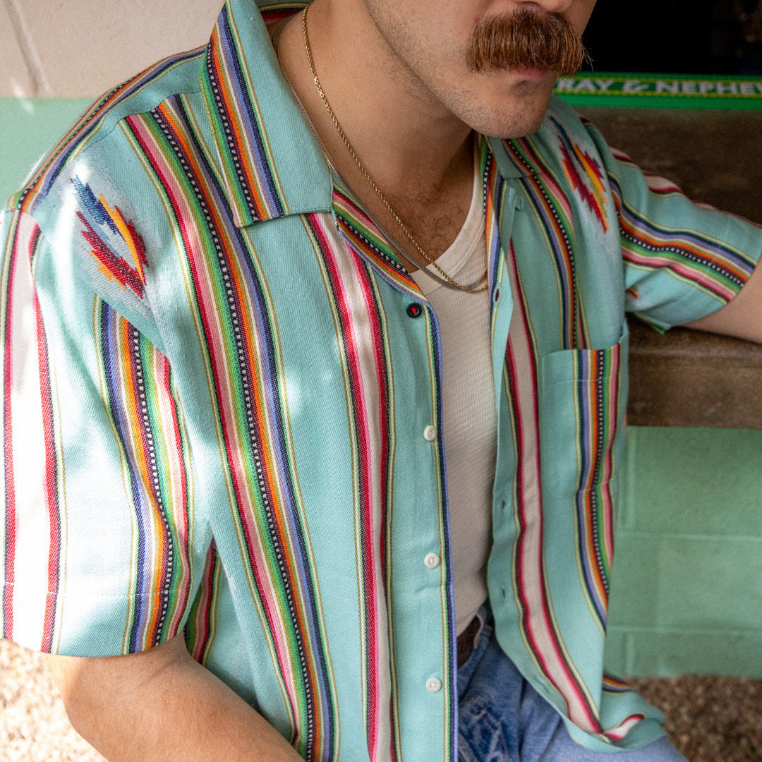 
                          Handwoven Blanket Stripe Shirt - Ice Green - Kardo - STAG Provisions - Tops - S/S Woven - Other Pattern
                        
