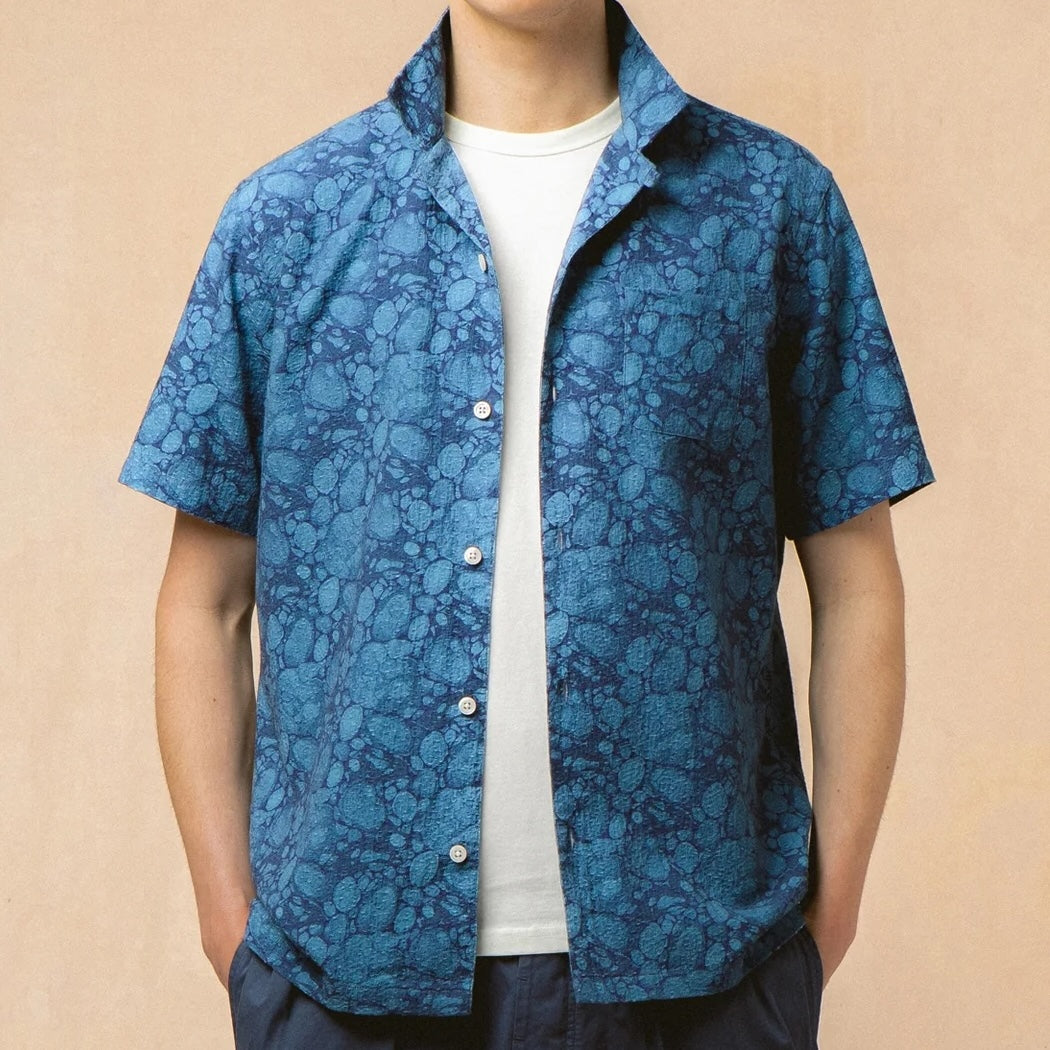 
                          Crammond Shirt - Blue Marble - Kestin - STAG Provisions - Tops - S/S Woven - Other Pattern
                        