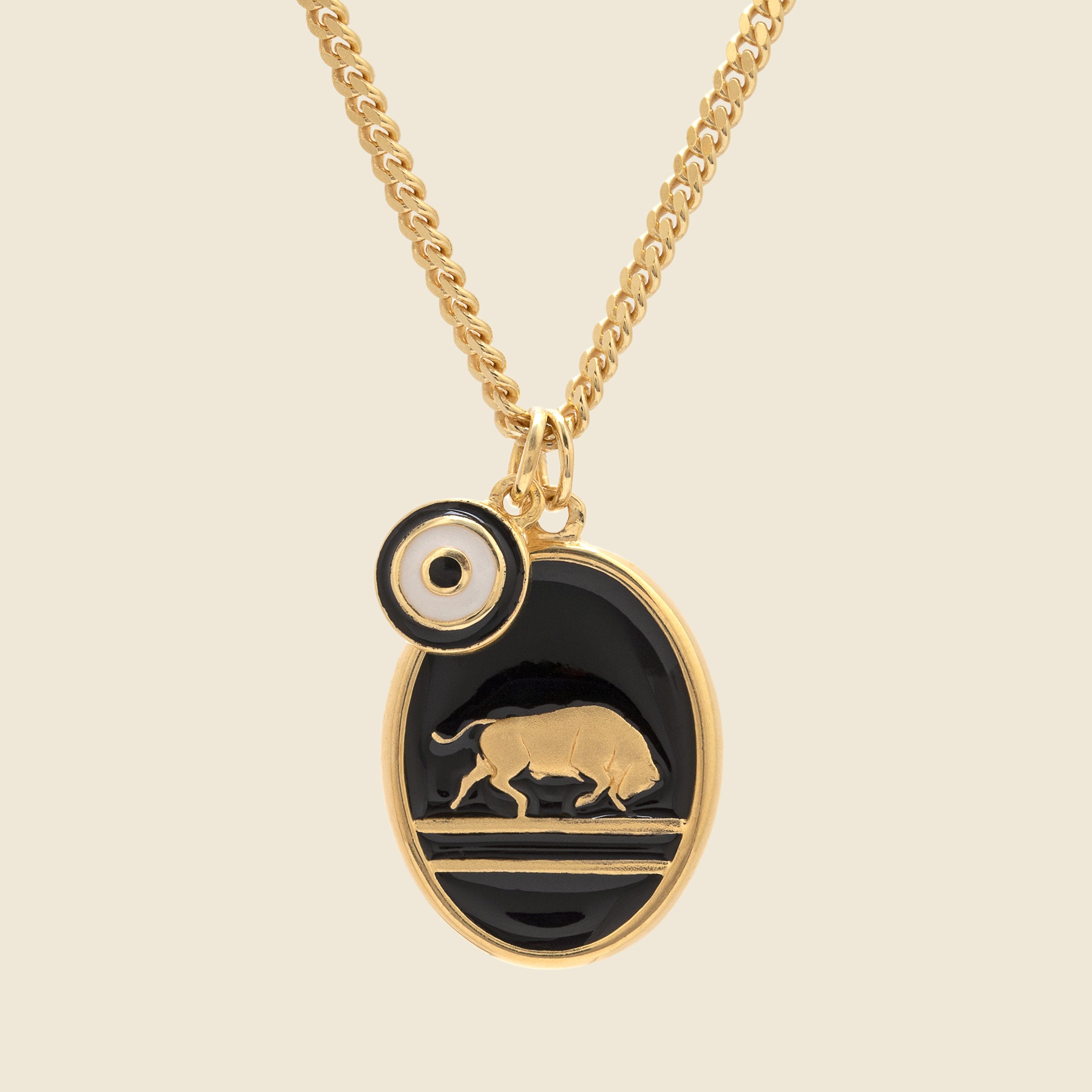 Oxen Pendant Necklace - Gold Vermeil/Black Enamel