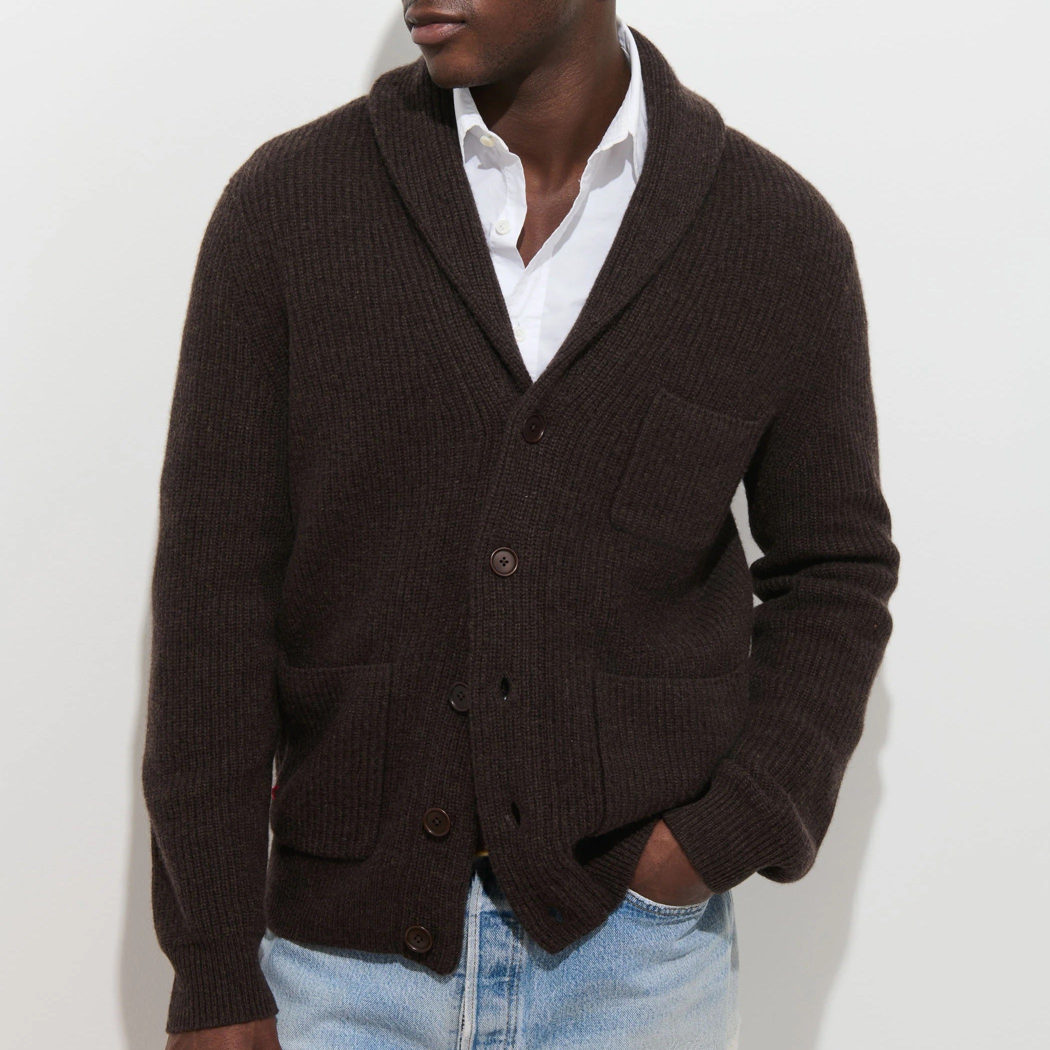 
                          Shawl Collar Cashmere Sweater - Compost
                        