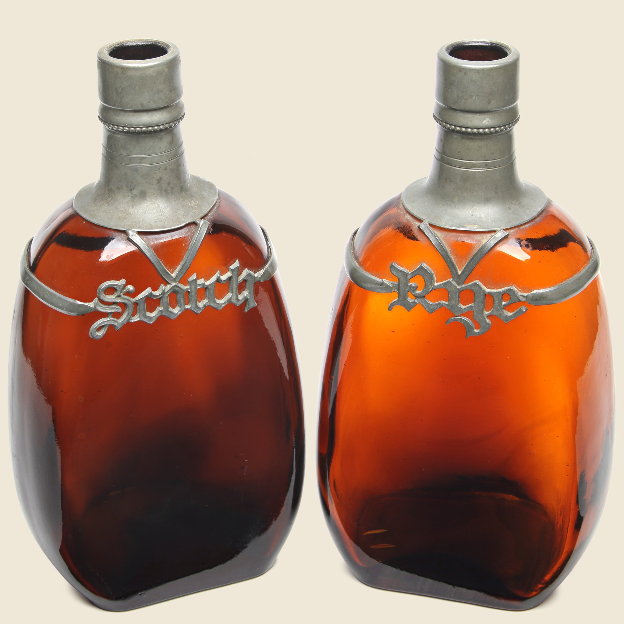 Set of Pinched Amber Decanters - Vintage - STAG Provisions - One & Done - Miscellaneous