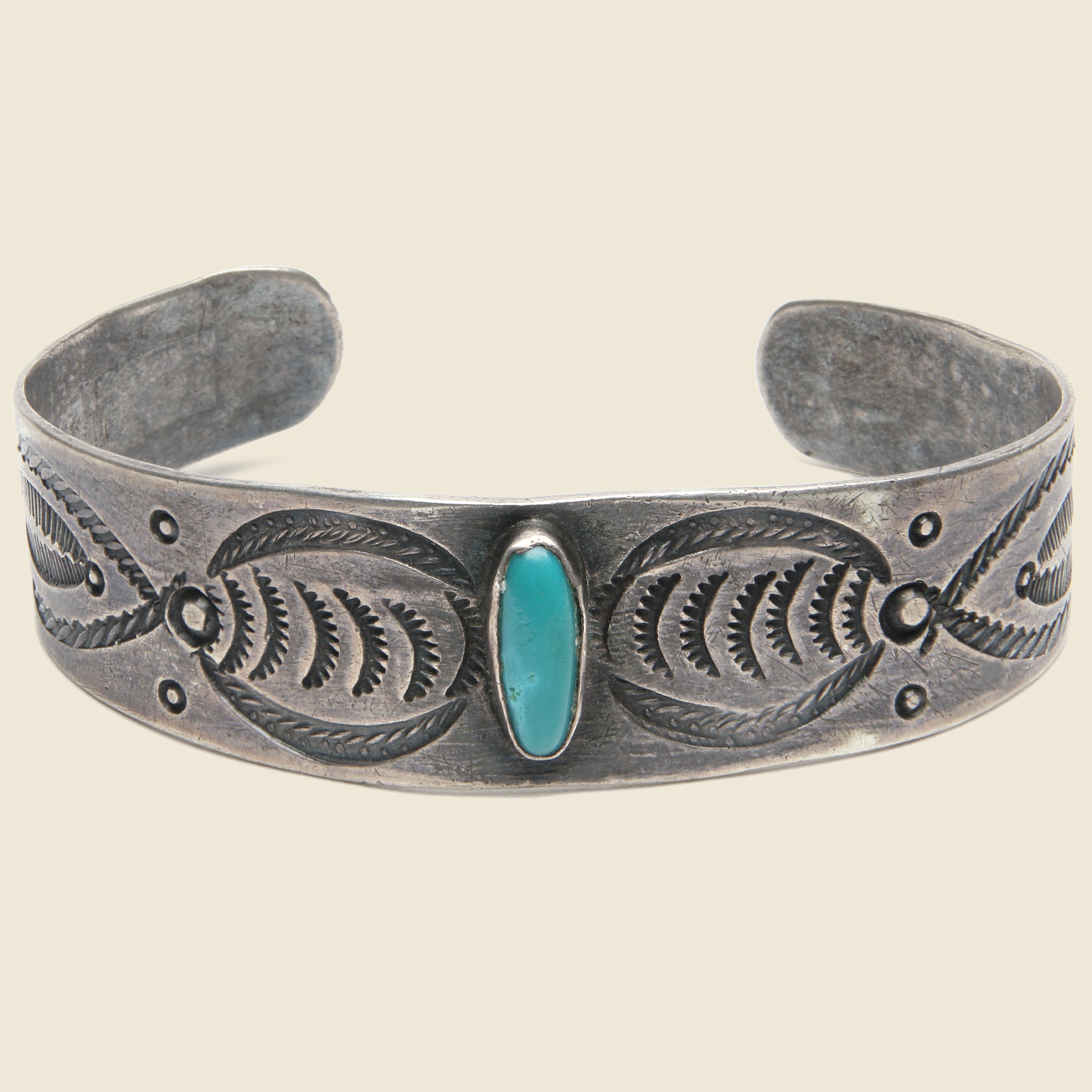 Stamped Silver & Turquoise Cuff #1 - Vintage - STAG Provisions - One & Done - Accessories & Jewelry