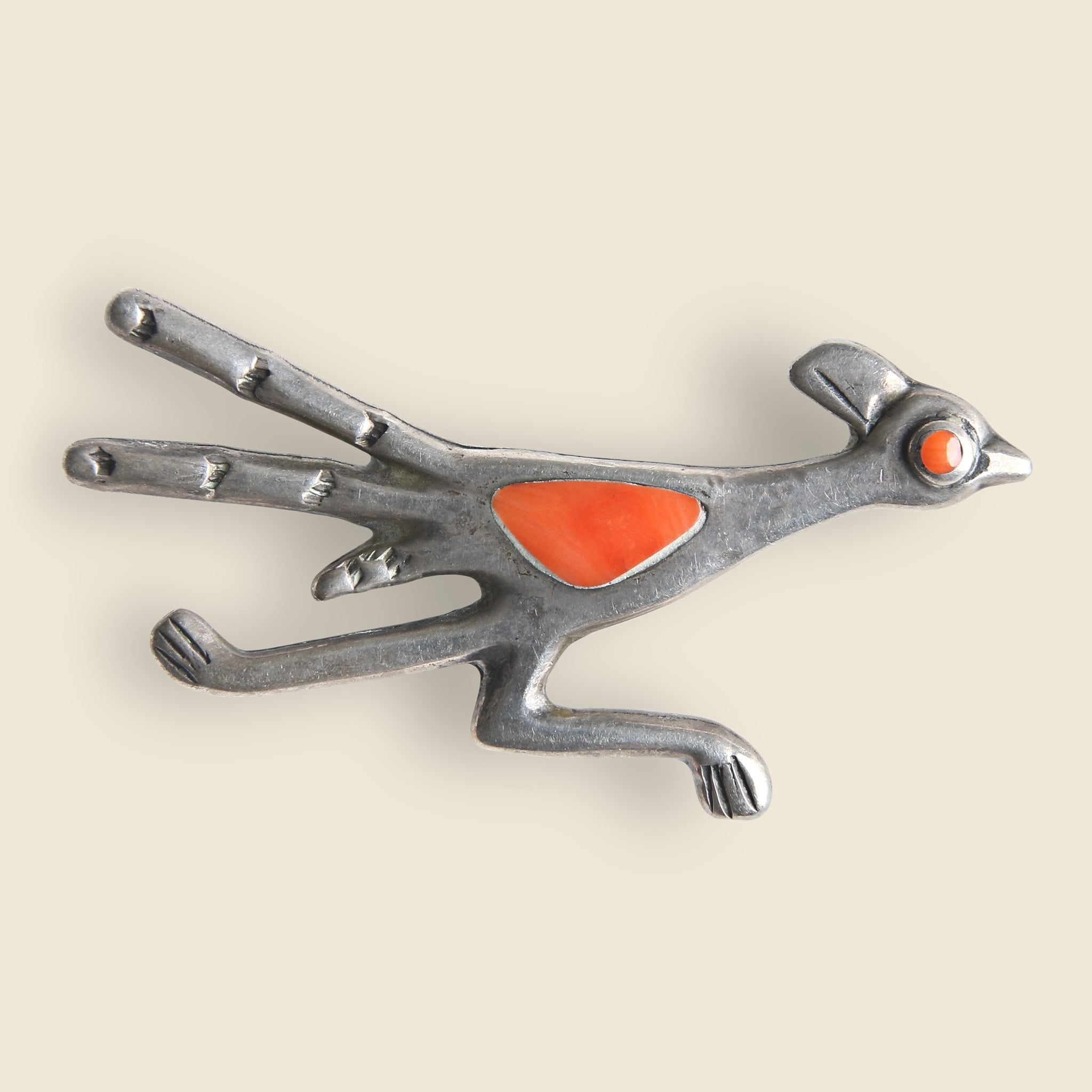 Silver & Coral Roadrunner Pin - Vintage - STAG Provisions - One & Done - Accessories & Jewelry