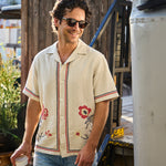 Cross Stitch Camp Shirt - Ecru - Portuguese Flannel - STAG Provisions - Tops - S/S Woven - Floral