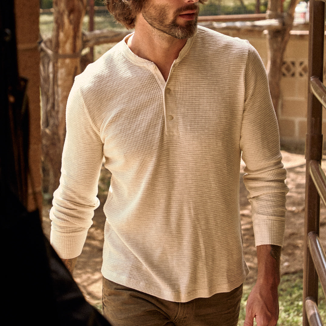 Waffle-Knit Henley - Paper White - RRL - STAG Provisions - Tops - L/S Knit